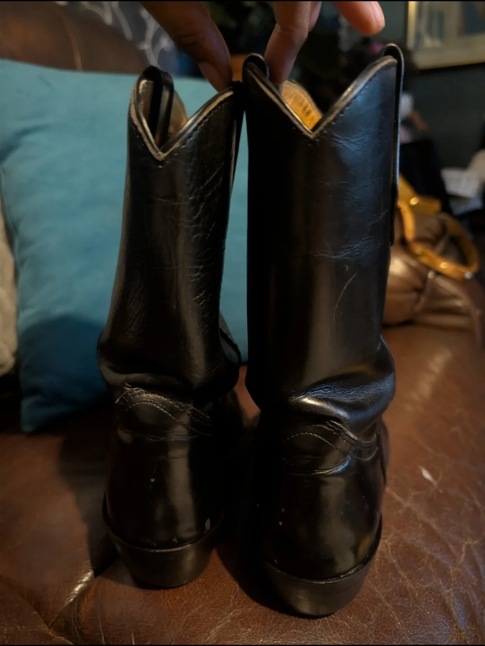 Frye Black Leather Western Pull-On Boots